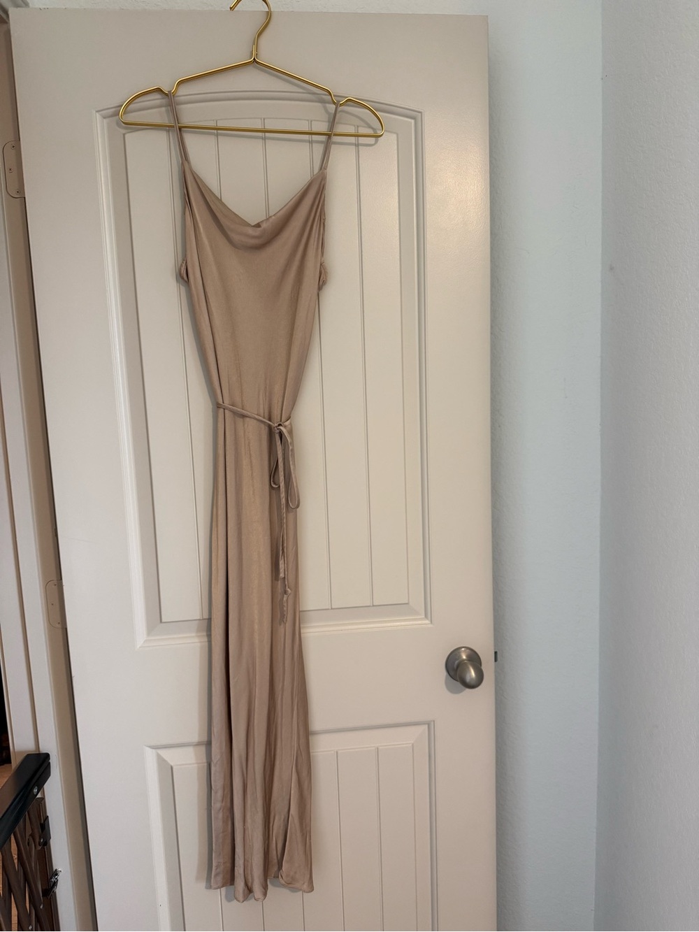 Sleeveless Cowl Neck Maxi Dress in Taupe
